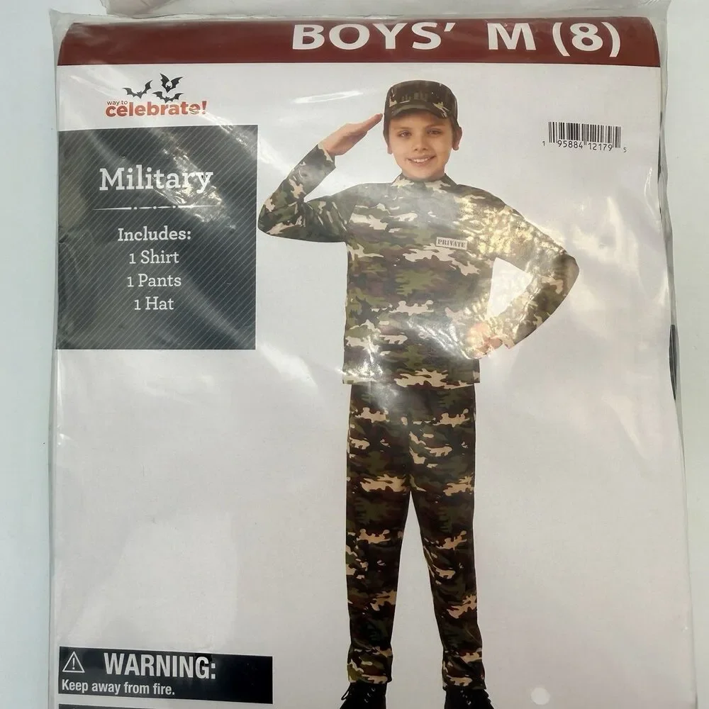 Boys Military Costume Size Medium 8 Halloween Dress Up Camouflage Set NEW Sealed